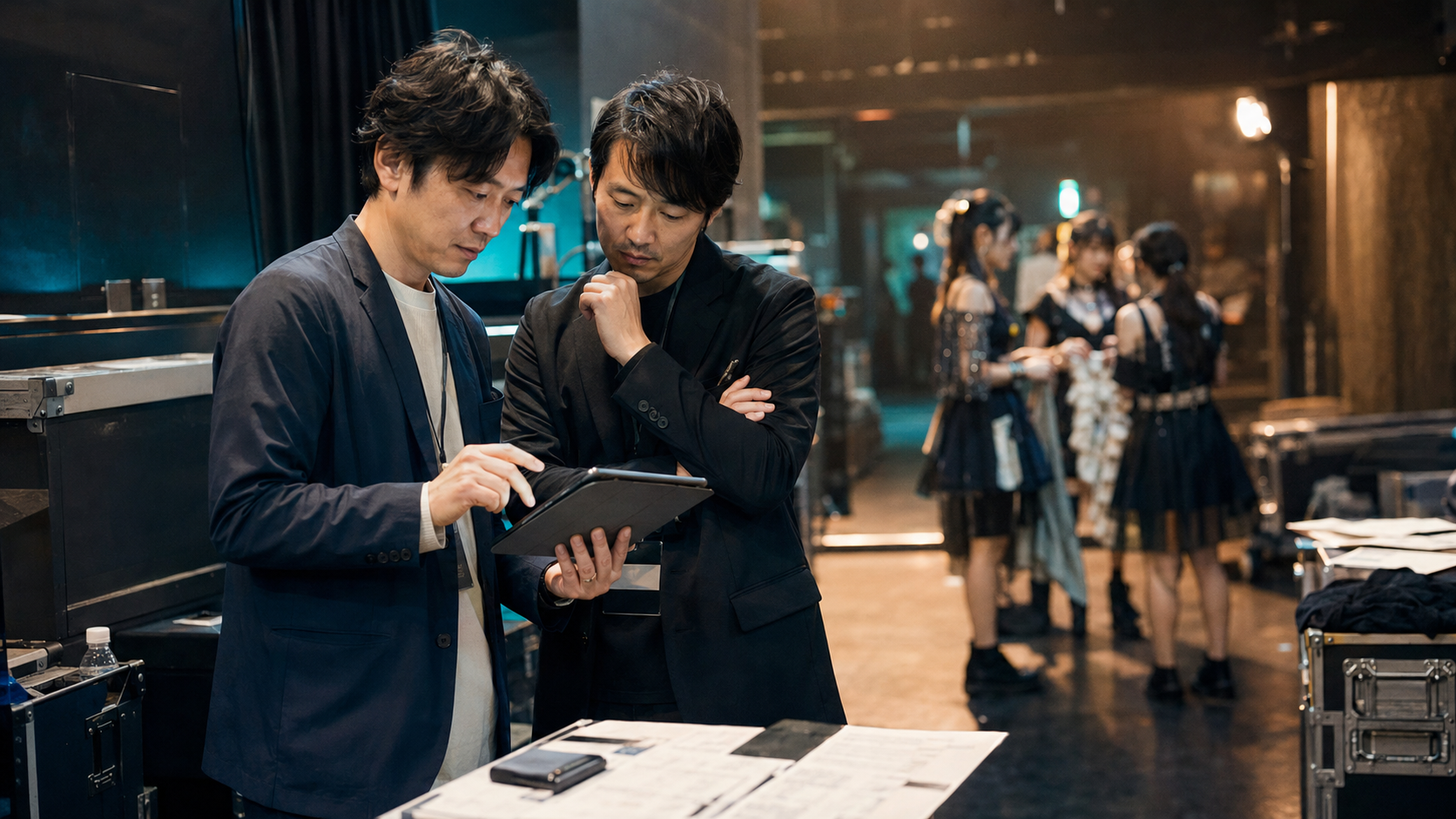 日本のイベント運営チームが公演後の顧客状態を確認する様子