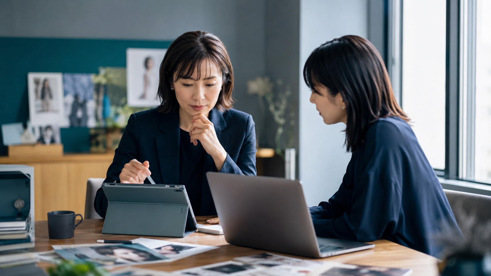 日本のタレントマネージャーがAIの提案を確認し承認する様子