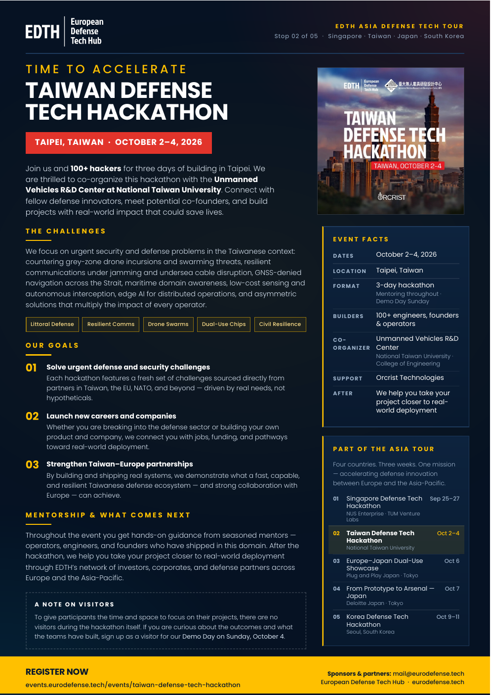 European Defense Tech Hub information for the Taiwan Defense Tech Hackathon 2026.
