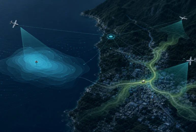 Probability-based multi-UAV search planning visualization.