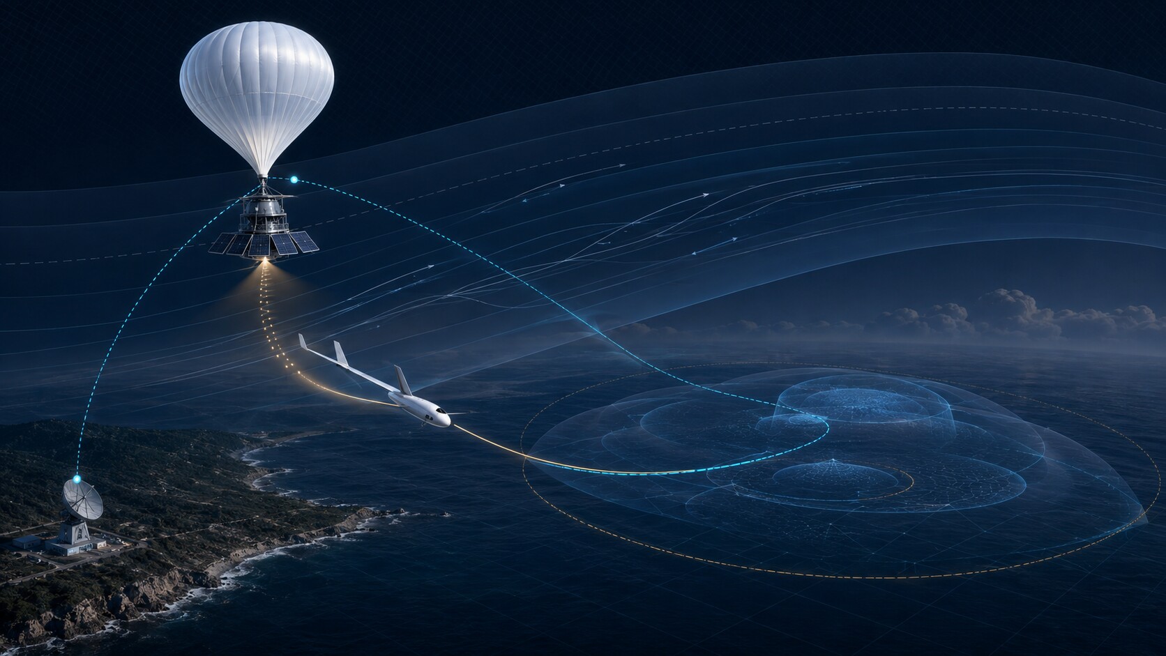 Archived 3D concept visualization of autonomous mission coordination; not an actual simulator capture.