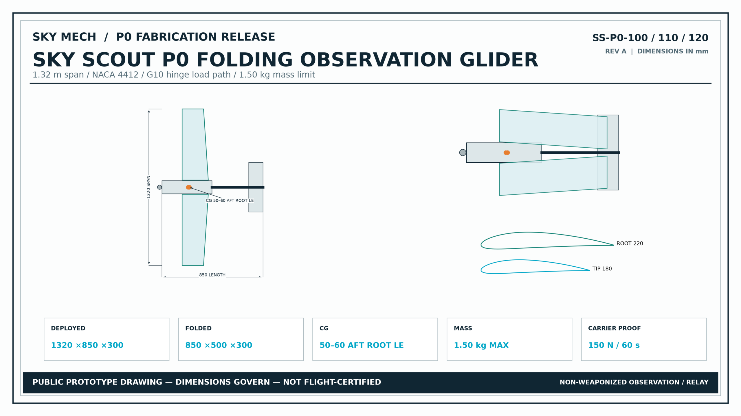 SKY SCOUT P0 foldable visible-light observation glider airframe engineering drawing.